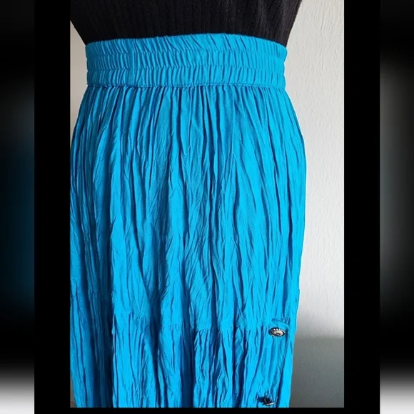 #157 Vintage Crazy Cowgirl Turqouise Maxi Skirt Sz M Country Western Buttons - Picture 3 of 9